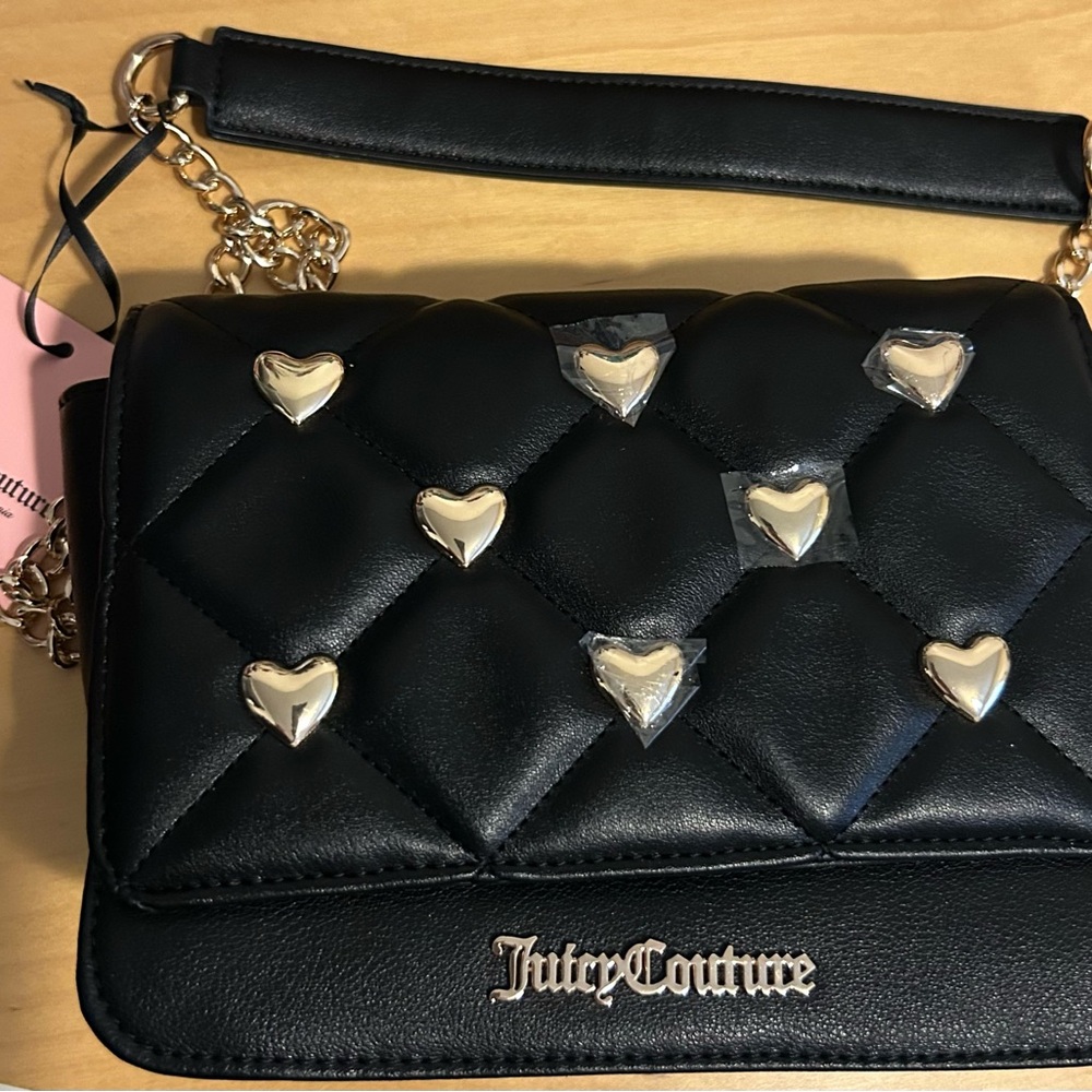 Juicy Couture Black and Gold Crossbody Bag with Quilted Design